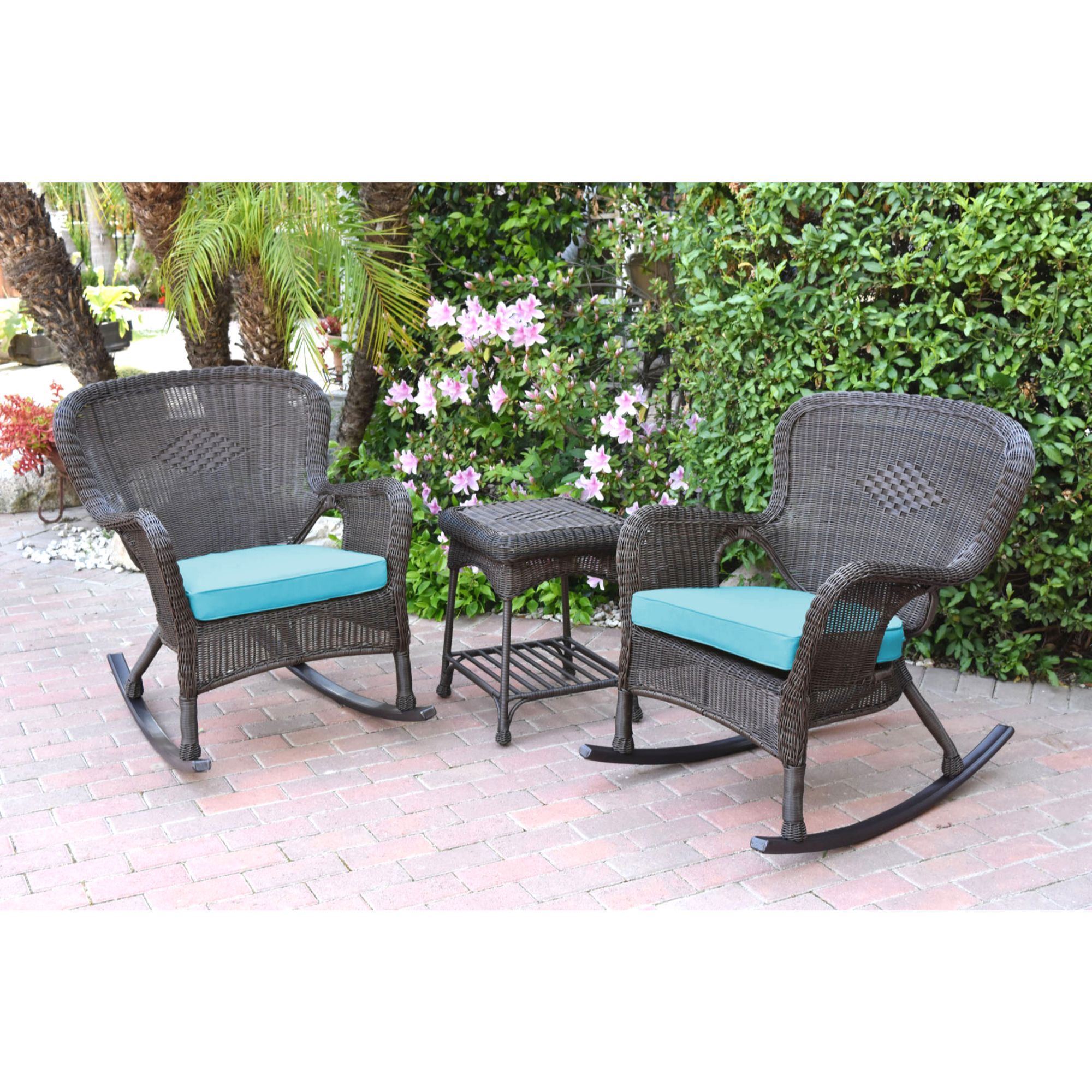 3 Piece Espresso Brown Outdoor Furniture Patio Conversation Set Sky Blue Cushions Walmart Com Walmart Com
