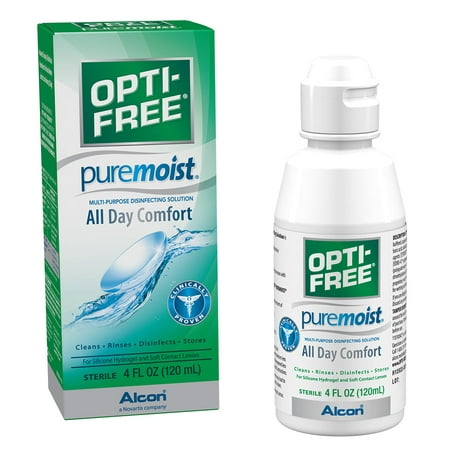 (2 pack) OPTI-FREE Puremoist Multipurpose Contact Lens Disinfecting Liquid Solution, 4 fl oz, 1 Pack