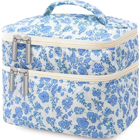 Makeup Bag Coquette Makeup Bag,Double Layer Makeup Bag,Floral Makeup Bag With Compartments for Women,Travel Make Up Organizer Bag