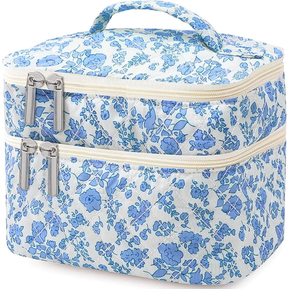 Makeup Bag Coquette Makeup Bag,Double Layer Makeup Bag,Floral Makeup Bag With Compartments for Women,Travel Make Up Organizer Bag