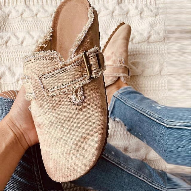 Women's Mules Casual Flats Shoes with Buckle Design Fashion Printing for Summer