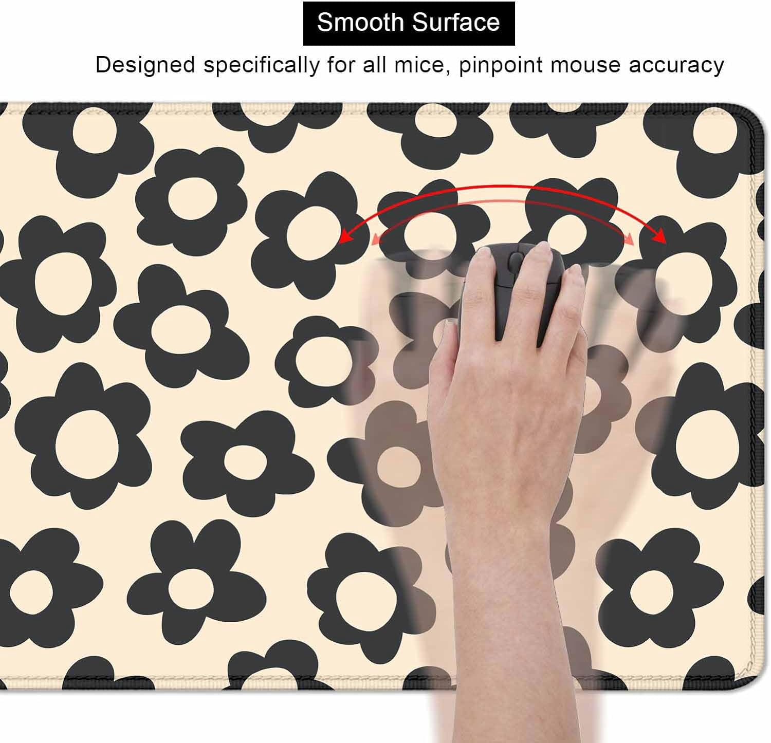 Abstract Black Flowers Large Mouse Pad for Desk, Vintage Floral Pattern Desk Pad, Cute Gaming Mouse Pad XXL, Full Desk Mouse Pad Desk Mat, 35.4 x 15.7 in