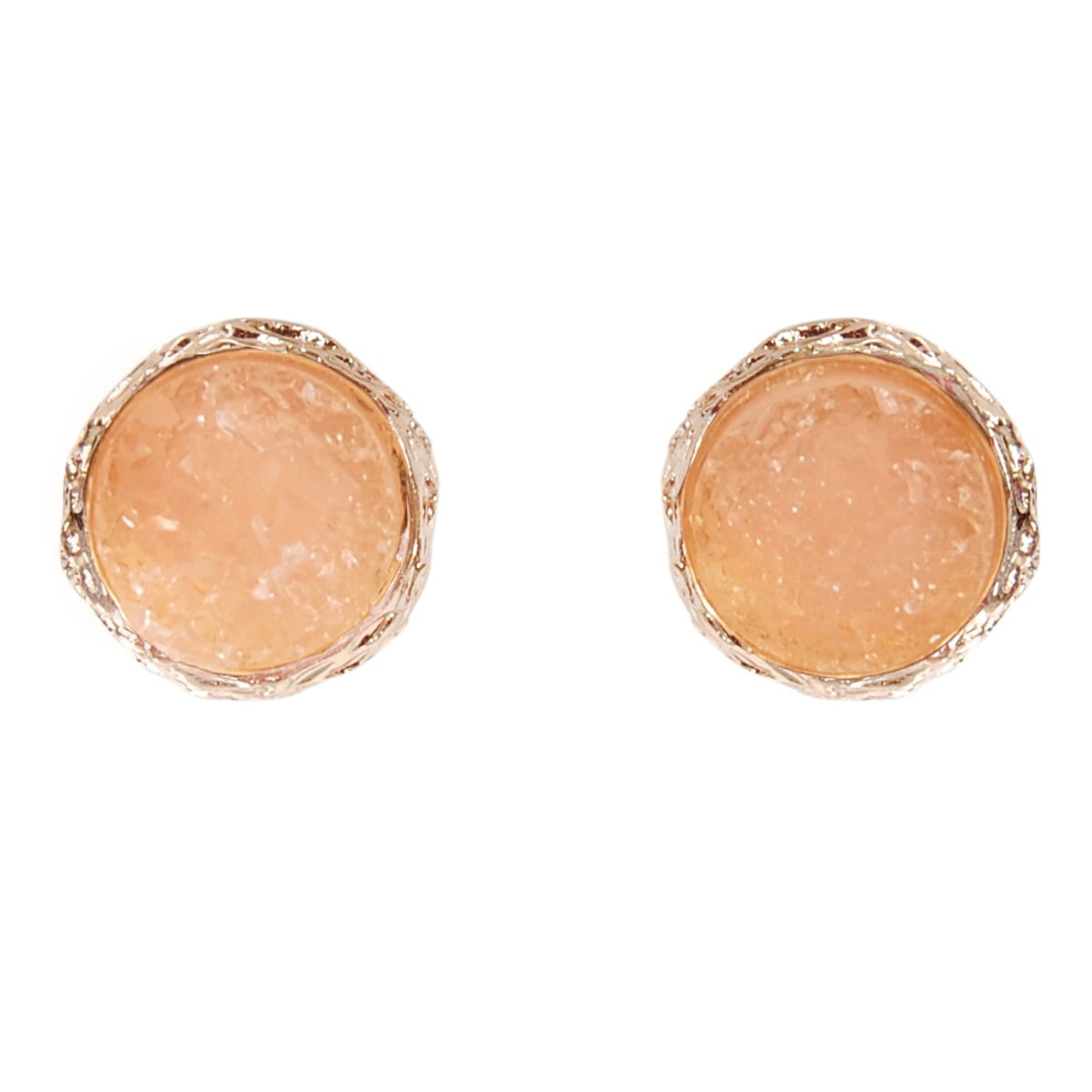 Golden Druzy Gemstone Round Button Designer 925 Sterling Silver Stud Earring