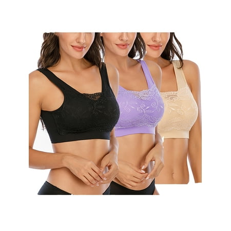 

FUTATA 1/3 Pack Women s Sports Bras Padded Lace Sleep Bras Wireless Full Coverage Push Up Bras Lounge Everyday Bras For Yoga Running Workout