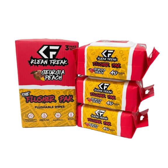 Klean Freak Flushable Wipes, Georgia Peach, 3 Packs of 40 Wipes, Biodegradable