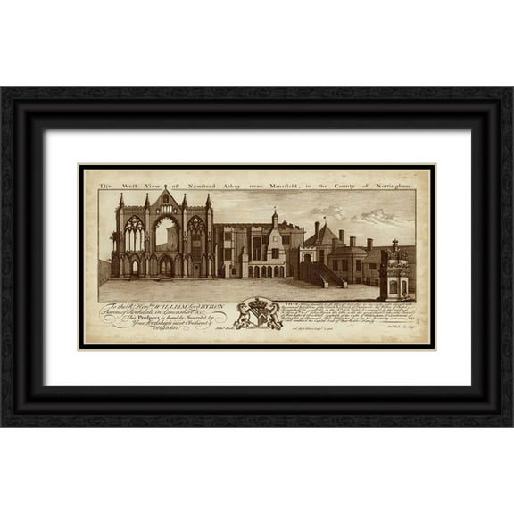 Buck, Nathaniel 14x9 Black Ornate Wood Framed with Double Matting Museum Art Print Titled - View of Newstead Abbey