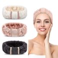 thumbnail image 2 of 3 paquetes de diadema de belleza de microfibra, paño elástico de rizo, pañuelo para la cabeza para mujer, ducha facial para niña, ejercicio de Yoga, negro + polvo de carne + blanco, 2 of 6