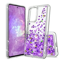 TJS for Samsung Galaxy A53 5G Phone Case, Bling Glitter Sparkle Liquid Infused Moving Quicksand Floating Waterfall Cover (Purple)