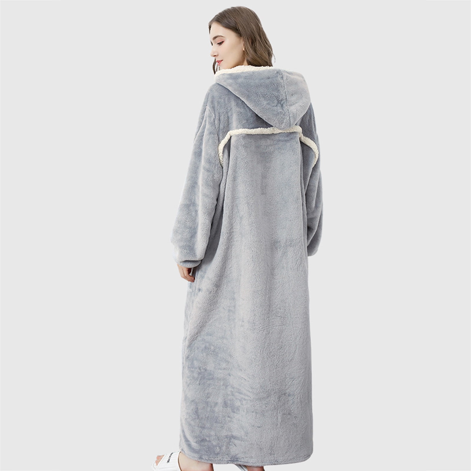 BONIXOOM Christmas Pajamas For Women Thanksgiving Pajamas Sleepwear Belt Long Sleeve Sleep Dress Solid Gray M