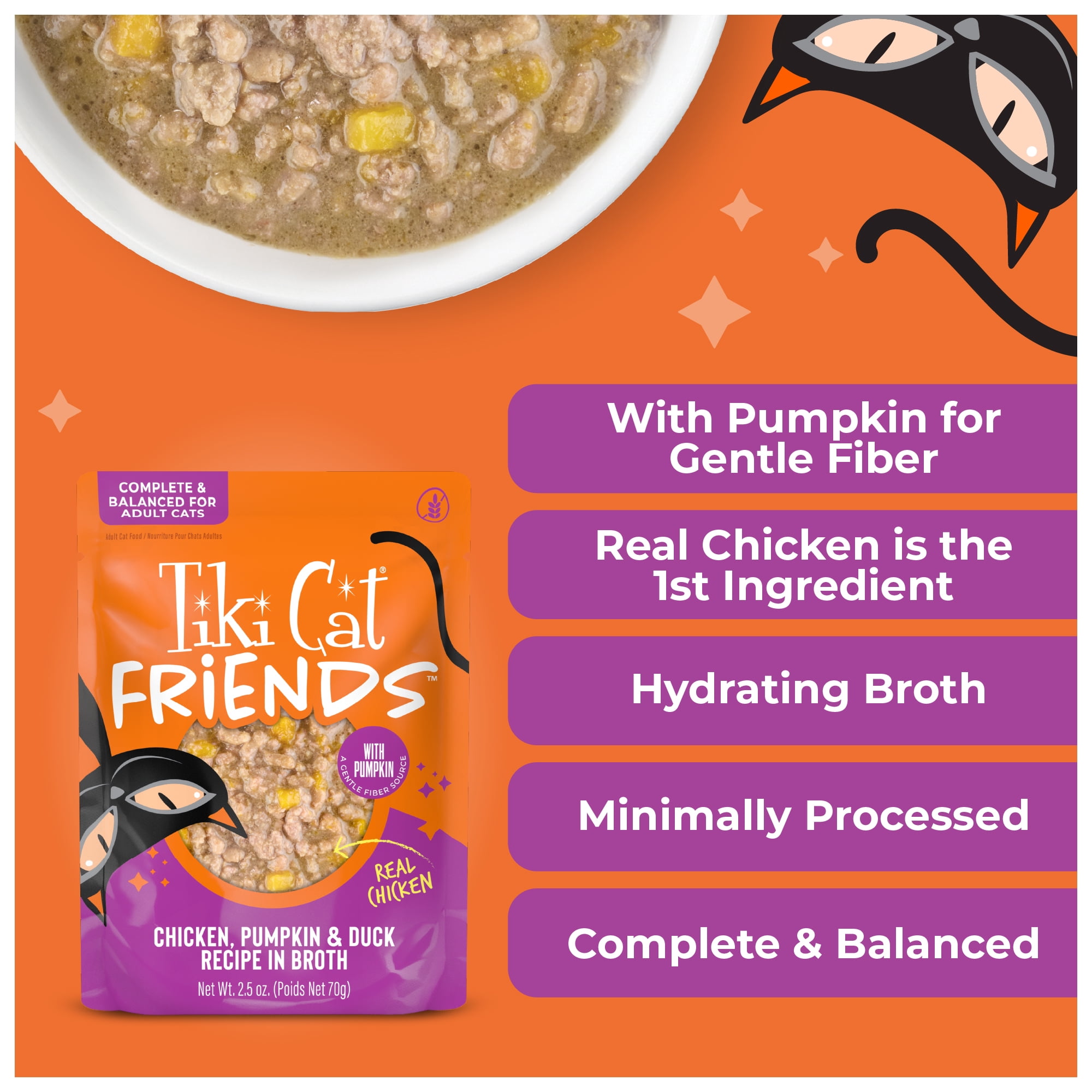 (2 pack) Tiki Cat Friends Wet Cat Food, Chicken Pumpkin & Duck, 2.5 oz. Pouch