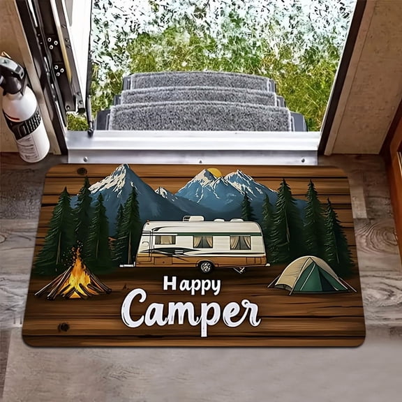 1pc Multifunctional Happy Camping RV Mat - Suitable for Camping Enthusiasts, RV Door Mat, Bathroom, Bedroom, Kitchen Outdoor Decorative Carpet | Universal for All Seasons