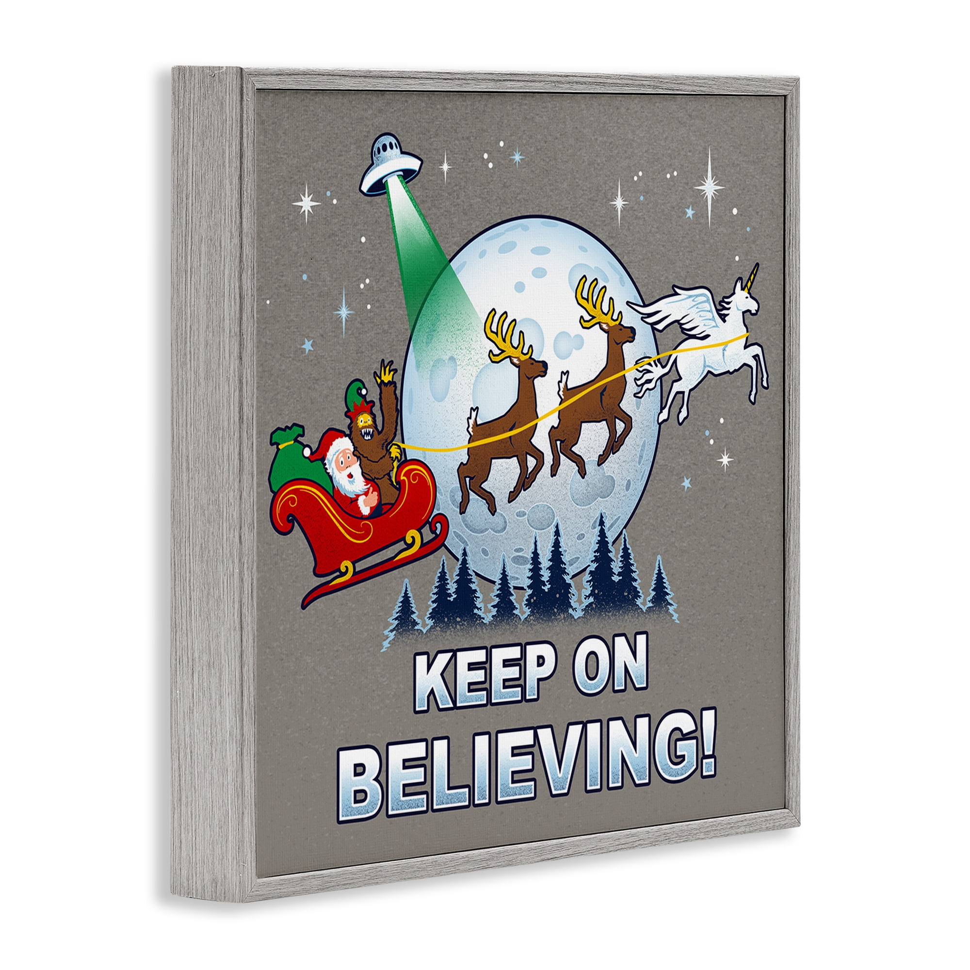 Stupell Industries Keep on Believing Holiday Holiday Painting Gray Framed Art Prints Wall Art, 12 x 12
