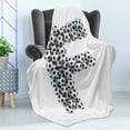 thumbnail image 4 of Letter F Soft Flannel Fleece Throw Blanket, Creative Game Day Themed Letter with Soccer Balls Stacked Arrangement, Cozy Plush for Indoor and Outdoor Use, 50" x 70", Black and White, by Ambesonne, 4 of 5