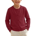 thumbnail image 6 of Xaqiouau Little Girls Button Down Cardigan Sweater Crew Neck Long Sleeve Knitted Solid Color Casual Coat Fall Winter School Daily Wear Wine 8-9Years, 6 of 8