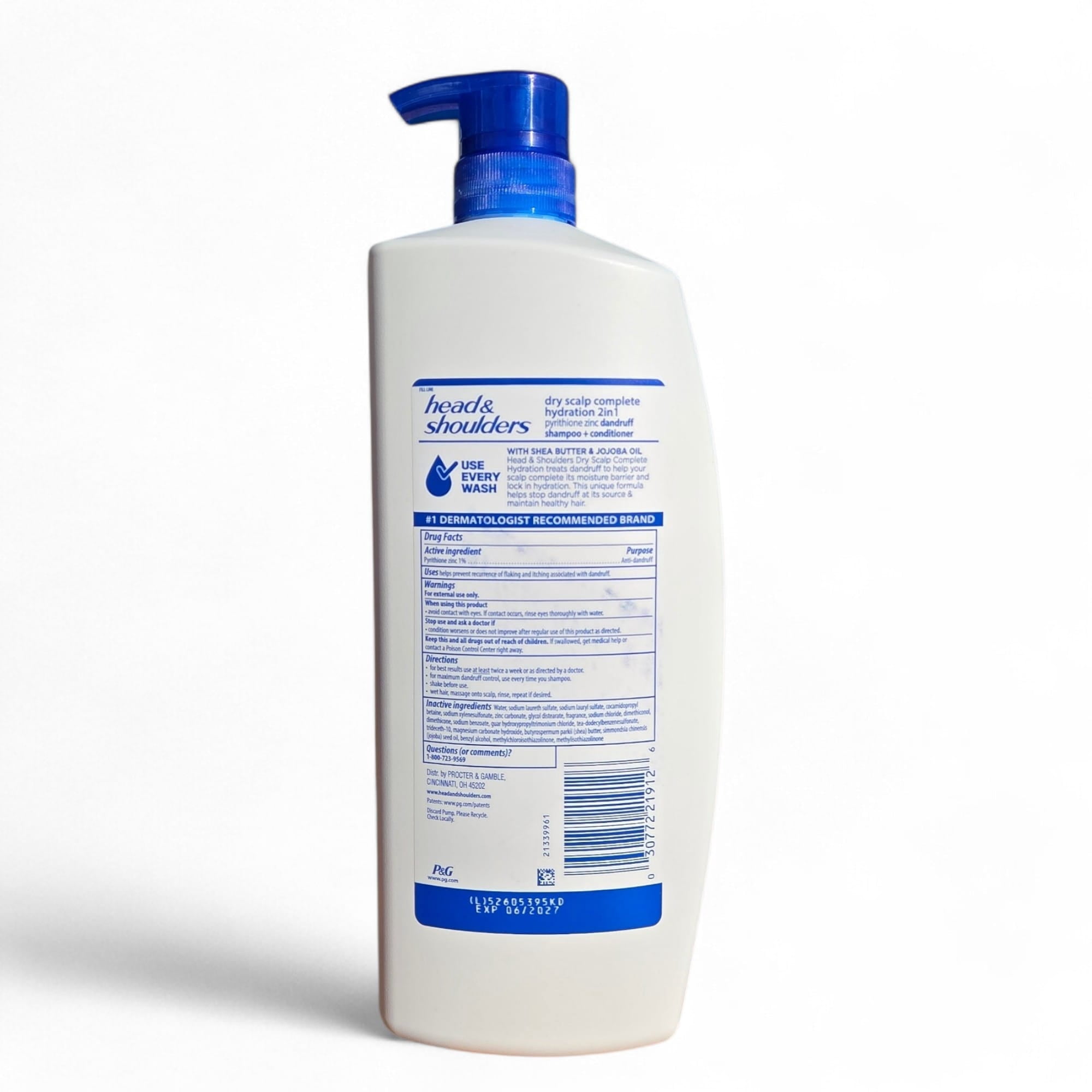 Head & Shoulders Dry Scalp Complete Hydration 2-in-1 Shampoo & Conditioner with Shea Butter & Jojoba Oil, 38.8 fl oz Pump Bottle