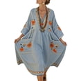 thumbnail image 3 of HOMBOM Womens Dresses Summer with Pockets Long Dress Boho Casual Striped 3/4 Sleeve Sky Blue V Neck A-Line Dress for Women Moomoo, 3 of 4