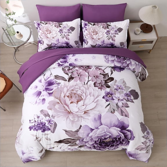 Floral Comforter Set Queen 7 Pieces Bed in a Bag, Elegant Flower Bedding Sets Lightweight Bed Comforter Set for All Season with Flat Sheet, Fitted Sheets, Pillowcases & Shams