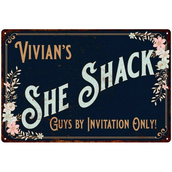 Vivian's SHE SHACK Sign Metal Wall Decor 8 x 12 High Gloss Metal 208120060187
