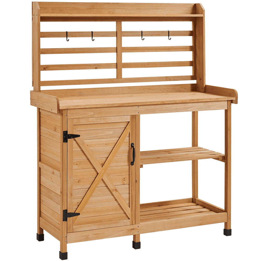 Renwick 4-layer Garden Potting Bench with Cabinet and Open Shelf,Wood