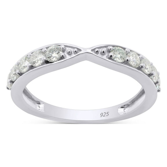 1/2 Carat Round Cut Lab Created Moissanite Diamond 2.3MM Width Half Eternity Wedding Band Ring In 14K White Gold Over Sterling Silver(G-H Color,VVS1 Clarity,0.50 Cttw)-4