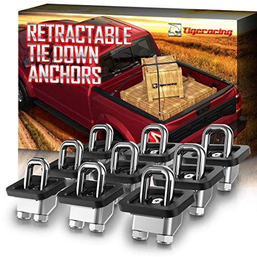 Tigeracing Tie Down Anchors Retractable Truck Bed Side Wall D Ring Compatible with 2007-2021 Silverado & Sierra 1500 2500 3500 | 2015-2021 Colorado & Canyon - 3000 LBS Capacity (of