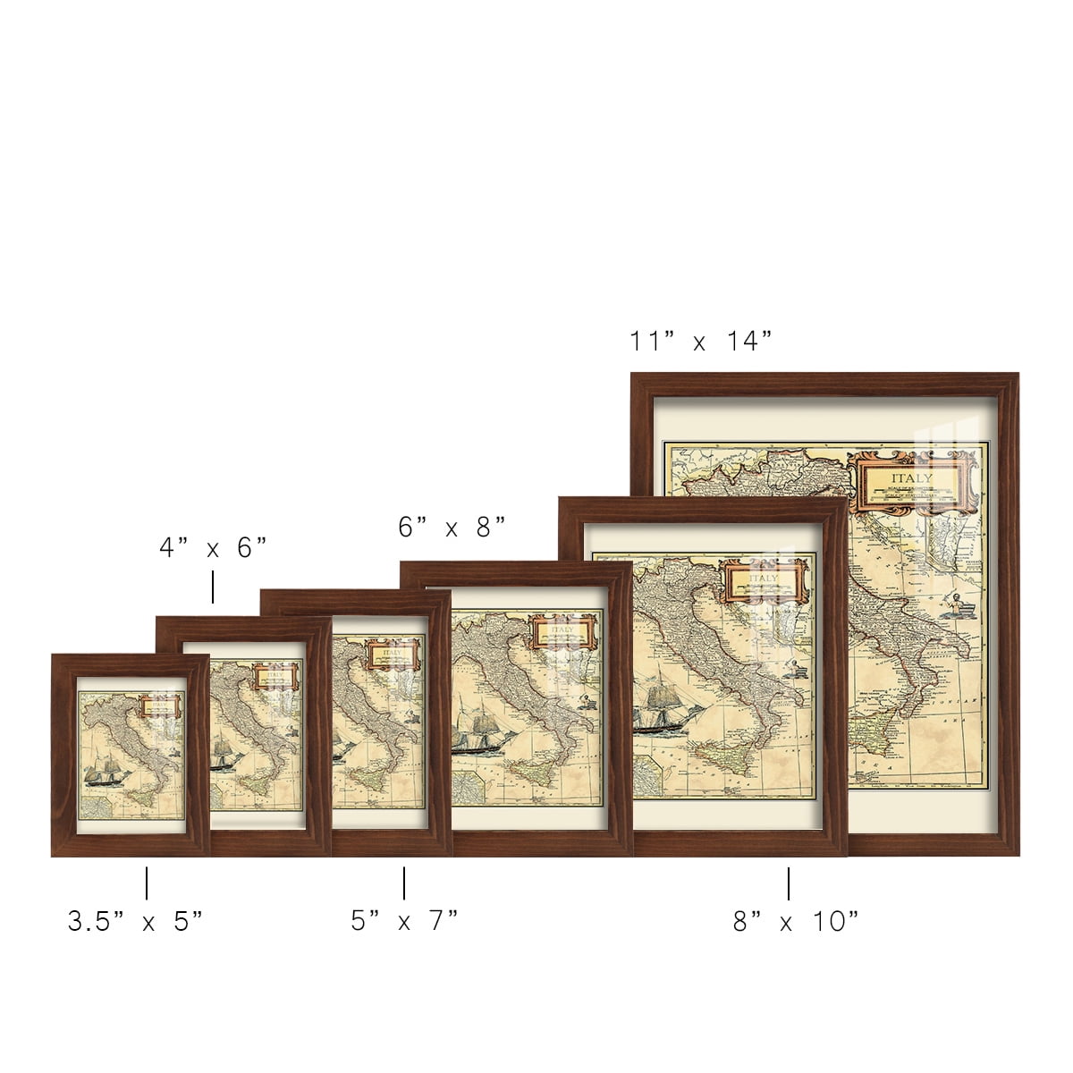 Italy Map -Framed Print w/glass-Chestnut