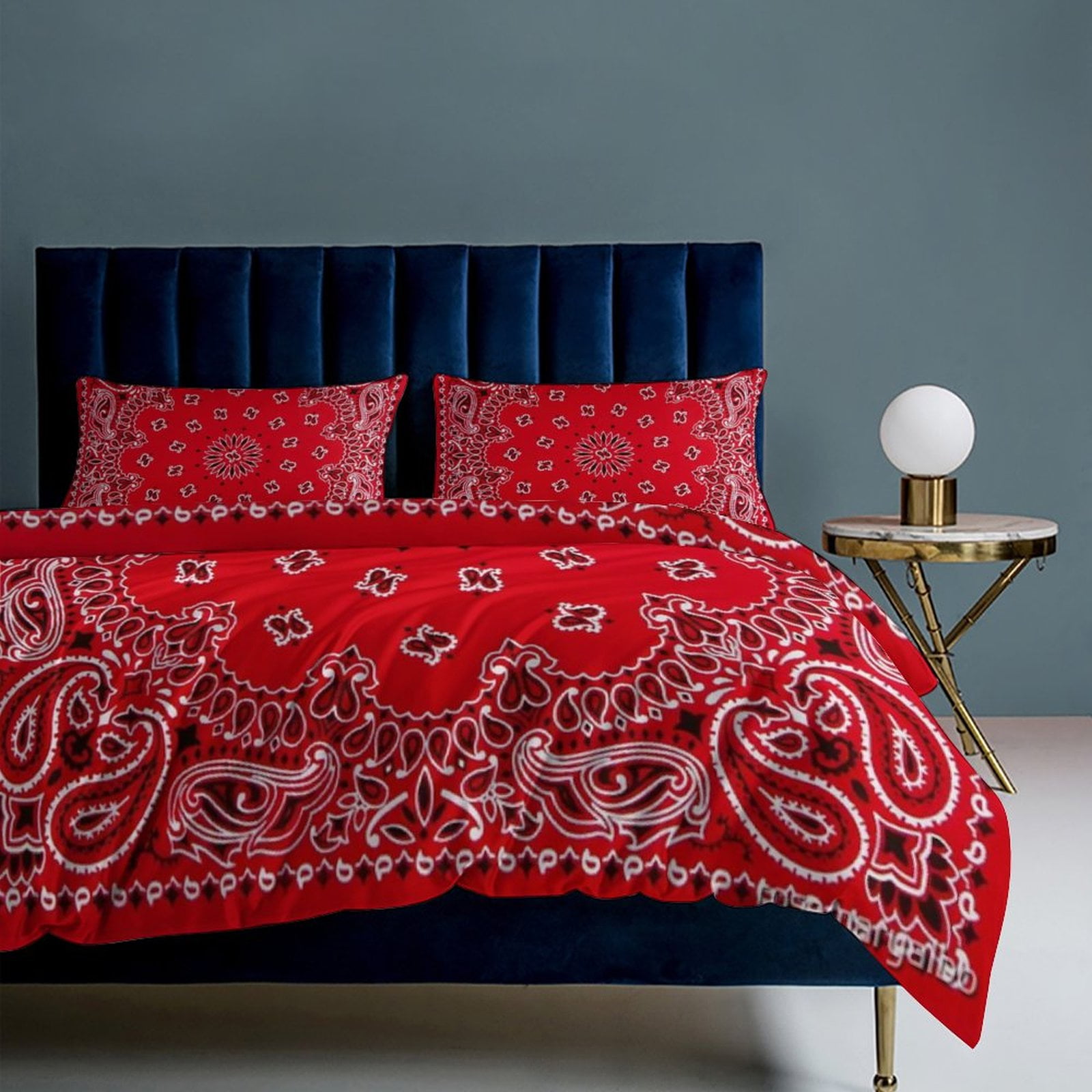 3 Pcs Soft Bedding Set, Includes 1 Duvet Cover with Zipper And 2 Pillow Shams,Bandana - Red Art Twin(86"x70")