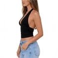 thumbnail image 4 of Women Halter Deep V Neck Backless Crop Tank Top Open Back Sleeveless Slim Fit Y2k Summer Tops, 4 of 5