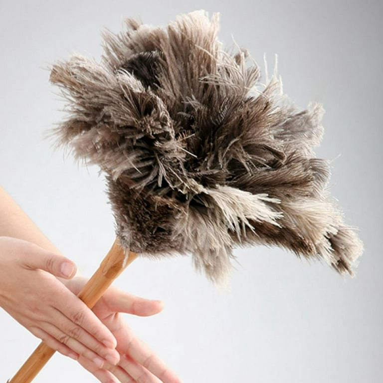 Anti-Static Ostrich Feather Fur Brush Duster Dust Cleaning Tool Wooden  Handle