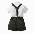 thumbnail image 5 of Toddler Boy Gentleman Outfit Clothes Sets Toddler Boy Formal Outfit Striped Short Sleeve Shirt & Suspender Shorts with Bow Tie 2-Piece Boy Wedding Tuxedo Outfits, 5 of 7