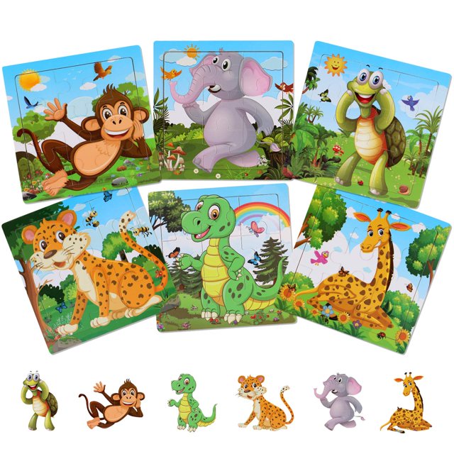Nashrio Rompecabezas de Madera para niños pequeños de 2 a 5 años (Juego de 6) Juego de Regalo de Juguete de Rompecabezas de Animales educativos y de Aprendizaje Preescolar de 9 Piezas para niños y niñ