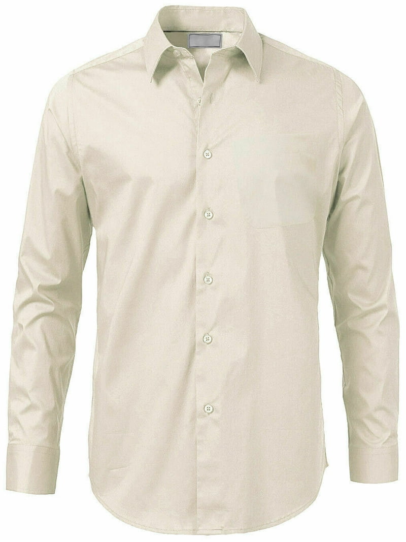 Men's Classic Solid Long Sleeve Barrel Cuff Dress Shirt (Ivory, Large  32/33) - Walmart.com