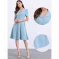 thumbnail image 2 of DARING DIVA Women's Vintage Puff Sleeve Peter Pan Collar Dress S Dusty Blue, 2 of 6