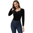 thumbnail image 1 of Top de terciopelo Allegra K mujer cuello En forma de corazón manga larga Negro S, 1 of 5