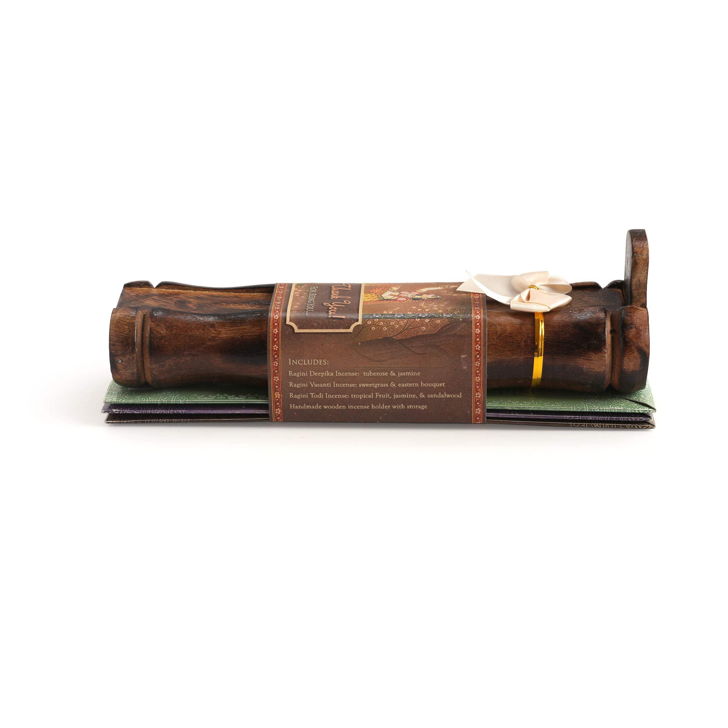 Incense Gift Set - Bamboo Burner + 3 Harmony Incense Sticks Packs & Love Greeting - Rest in you