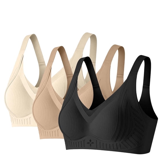 Bosfbaoi Women's Seamless Wireless Sleep Bra, 3 Pack Assorted Color Comfort Bralette, Soft Stretchy Breathable No-Underwire Bra, Lightweight Full Coverage Loungewear for Women, Size M-XXXL