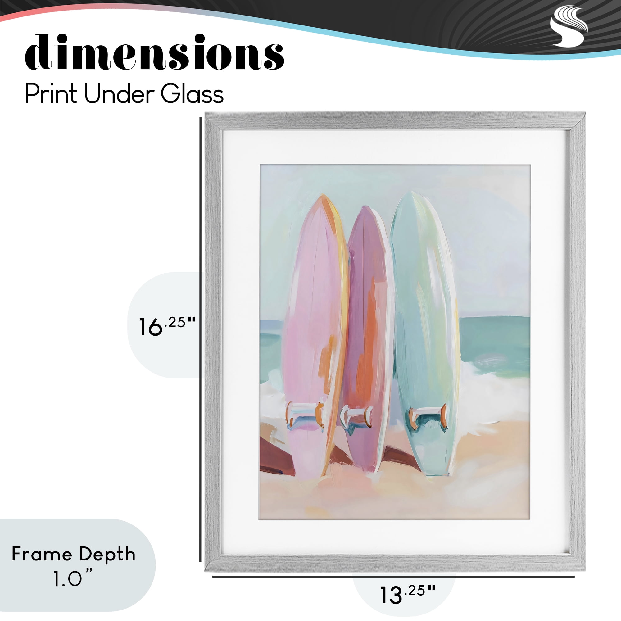 Stupell Industries Pastel Surfboards on Sandy Beach Gray Framed Print Under Glass, design by The Prints Vibe