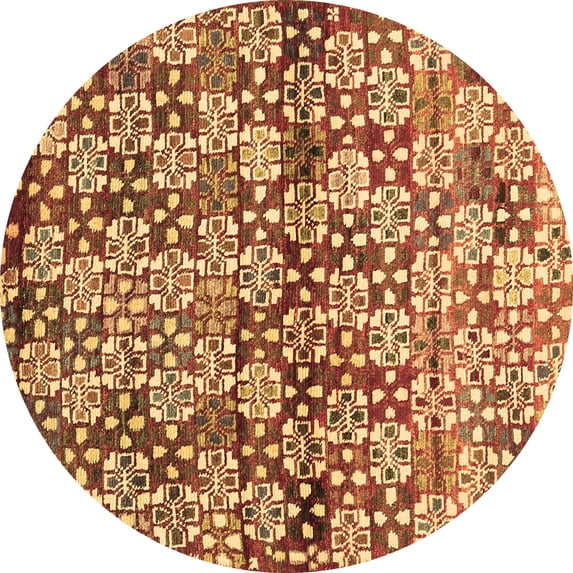 Ahgly Company Indoor Round Abstract Brown Contemporary Area Rugs, 5' Round