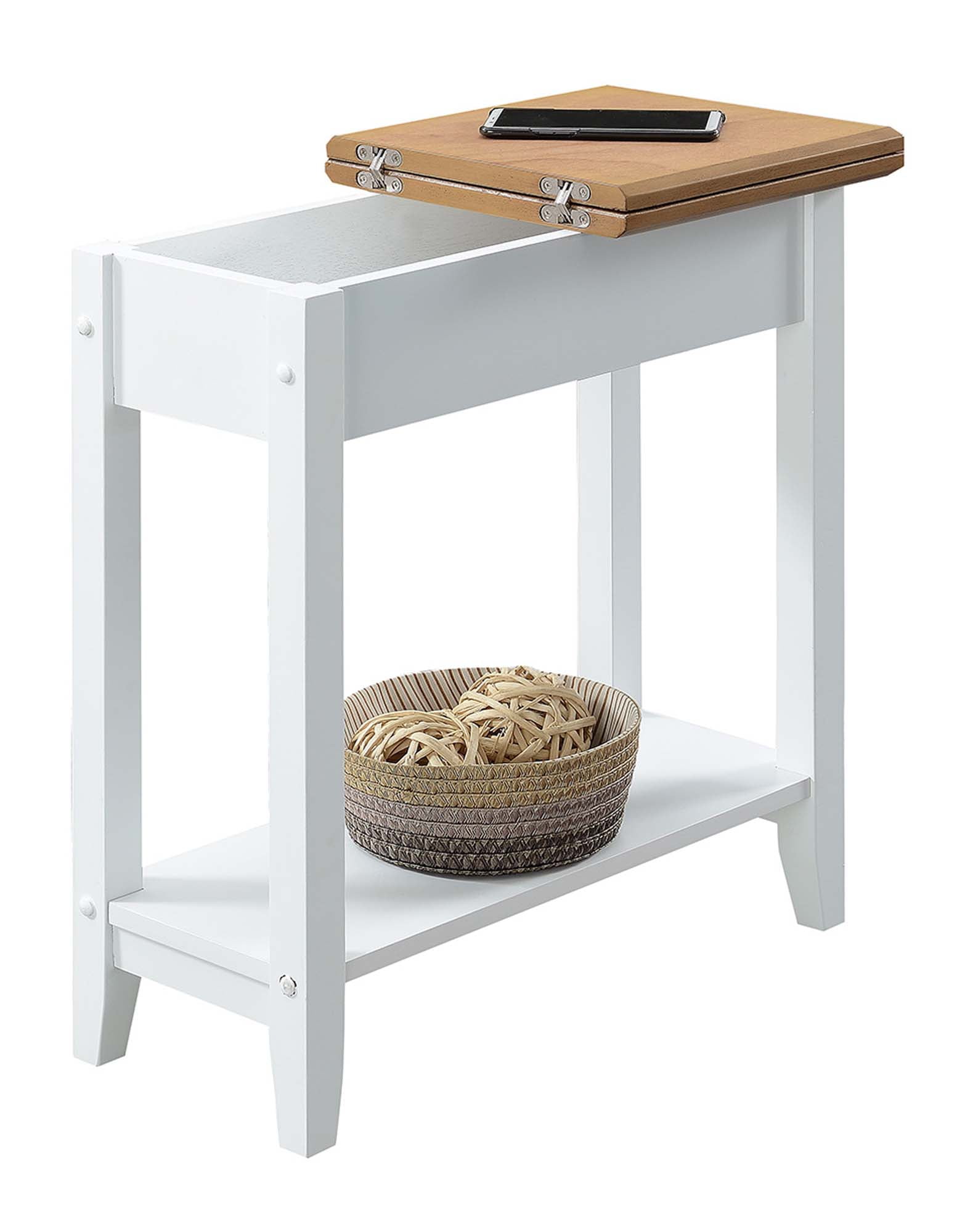 Convenience Concepts American Heritage Flip Top End Table with Shelf, Driftwood/White