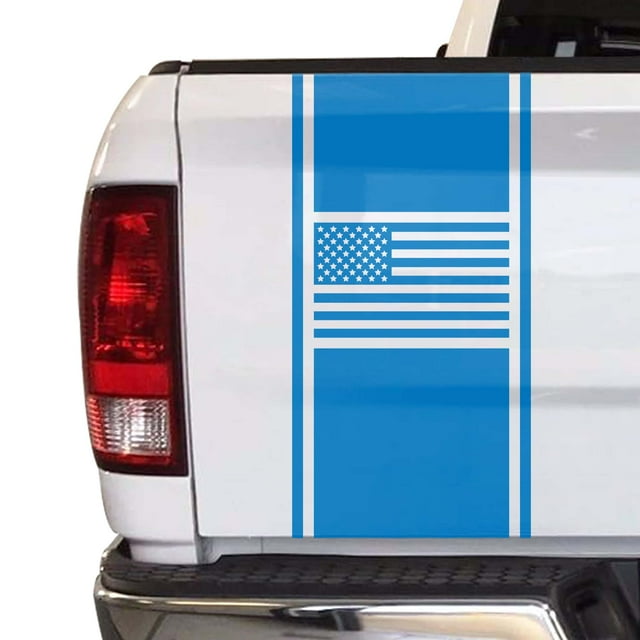 American USA Flag Racing Stripes Truck Tailgate Vinyl Decal Sticker Styling Straight Lines Sport Lines Compatible with Most Pickup Trucks Back Graphic Sporting (11" x 25", Sky Blue)