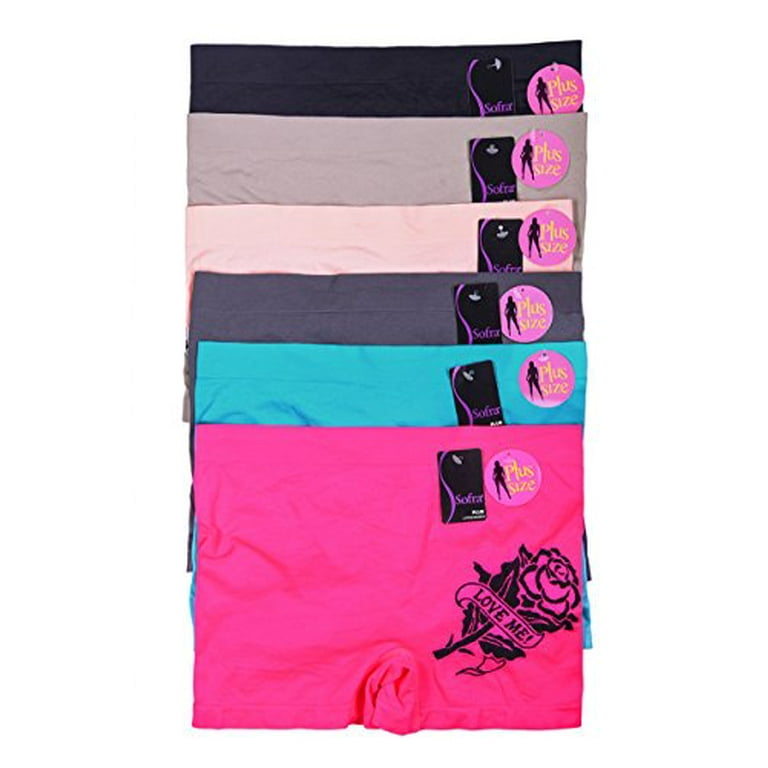 GILBIN'S Plus Size Women Seamless Stretch Boy Shorts Panties Various Styles  Fits Most 1X-2X (Pack Of 6) (Love)