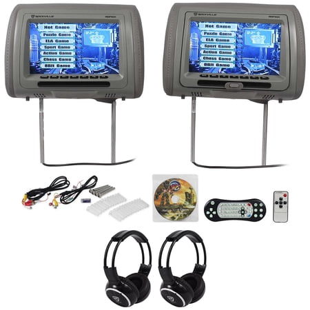 Rockville RDP931-GR 9” Grey Car DVD/HDMI Headrest Monitors+2 Wireless Headsets