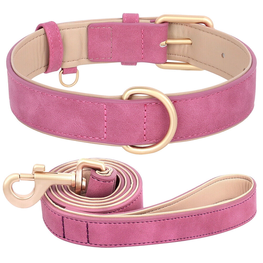 Pet Artist PU Leather Dog Collar and Leash set Soft Padded Adjustable for Pets S-XL