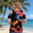 thumbnail image 4 of Women Casual Summer Hawaiian Print Tie Strap Cold Shoulder Round Neck Short Sleeve T Shirt for Daily Wear Vacation Beach Orange L, 4 of 4