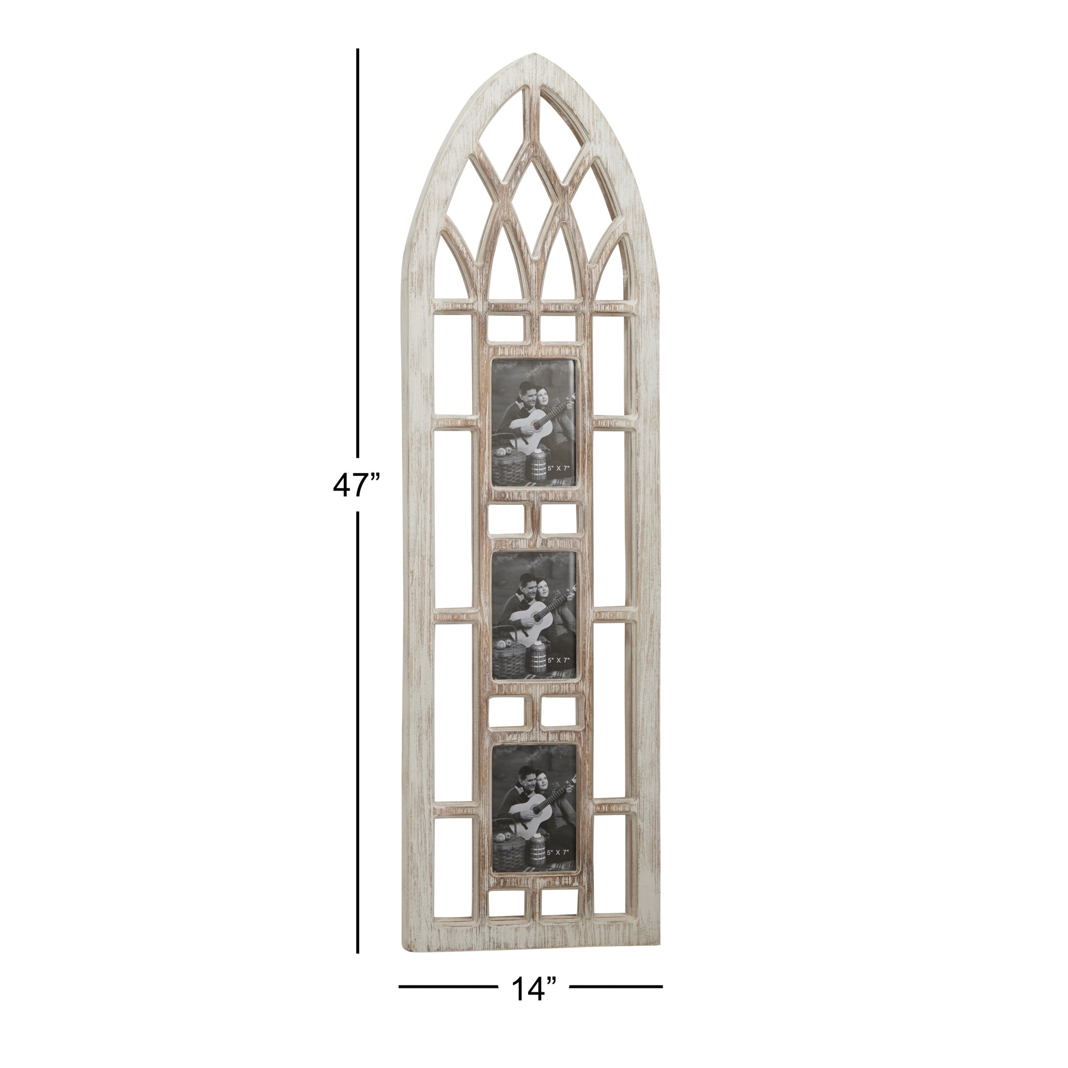 DecMode 3-Opening 5" x 7" Slim Arched Window Inspired Light Brown People Wall Photo Frame