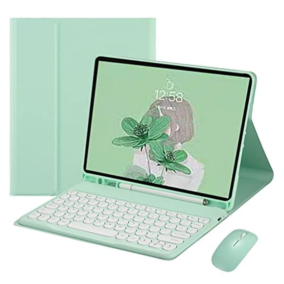 Keyboard Mouse for Samsung Galaxy Tab S8 Ultra 14.6" 2022 Keyboard Case Cute Round Key Color Keyboard Wireless Detachable BT Keyboard Cover (MintGreen)