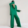 thumbnail image 2 of Silk Pajama Set for Women 2 PC Valentine Pajamas Long Sleeve Button Down Sleep & Lounge Green Pajamas for Women Set, 2 of 4