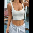 thumbnail image 4 of Camiseta Básica Sin Mangas para Mujer, Cuello en U, Ropa Informal de Verano. Gris L, 4 of 8