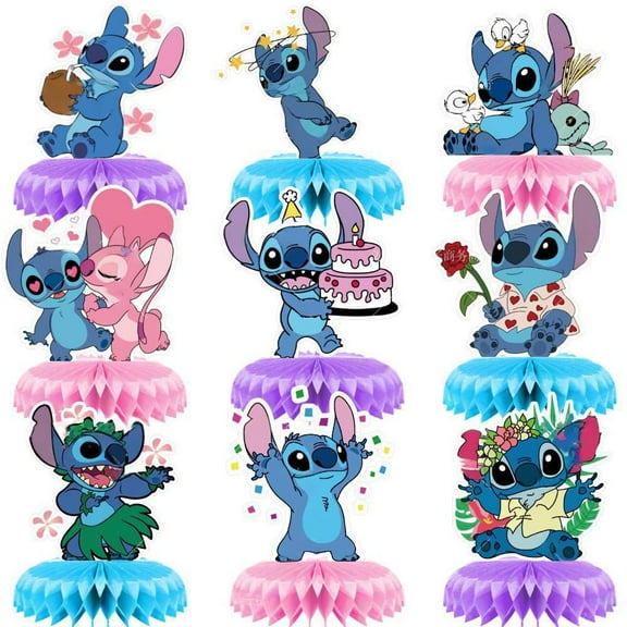9 pcs Stitch Honeycomb Centerpiece 3D Table Decorations for Kids Birthday Theme Party Decorations Double Sided Party Favor Supplies Photo Props