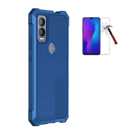 Phone Case for Cricket Magic 5G/AT&T Propel 5G, Full Body TPU Cover Case + Tempered Glass (Blue)